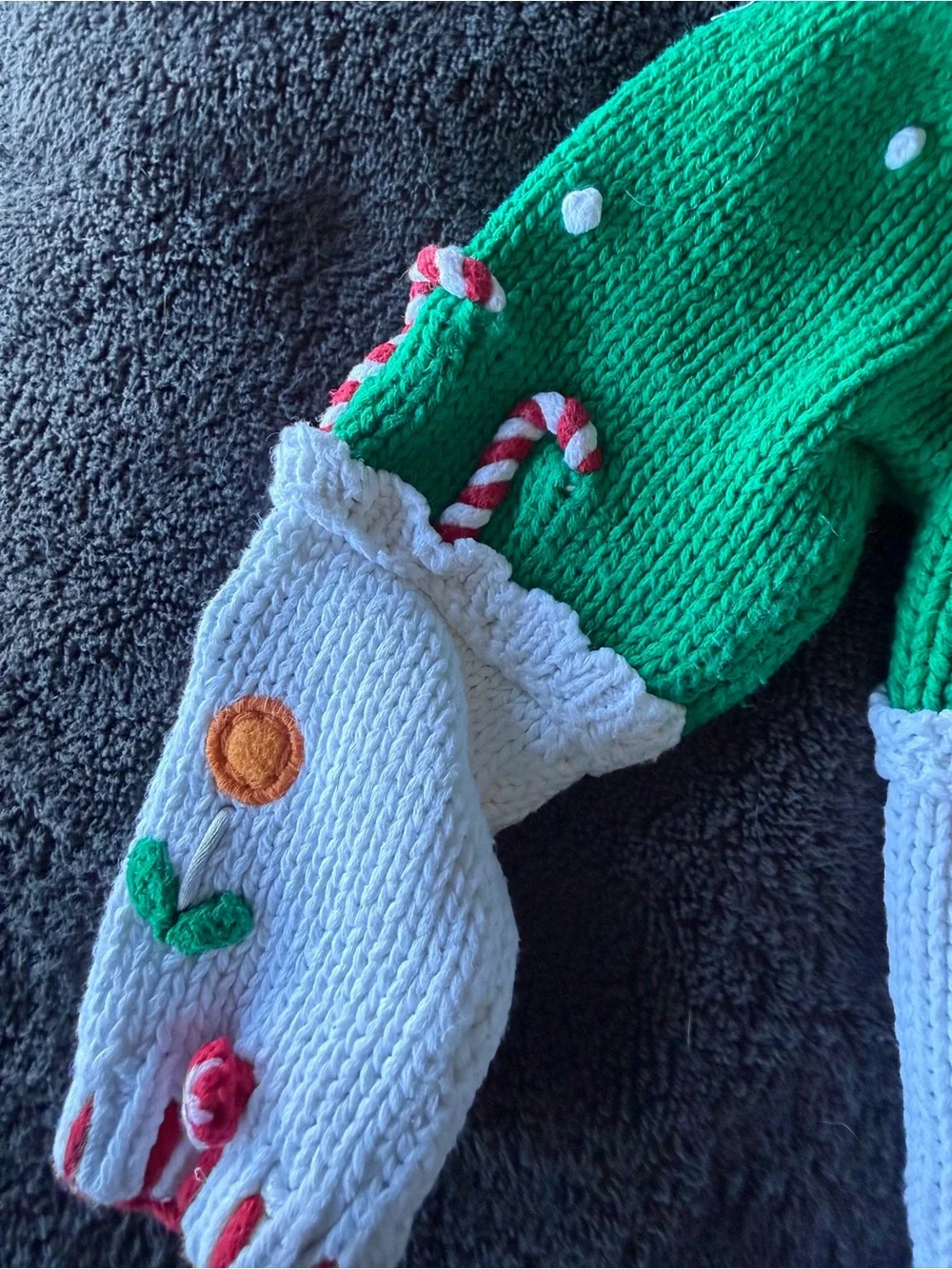 Green & White Gingerbread Holiday Sweater with Candy Decorations